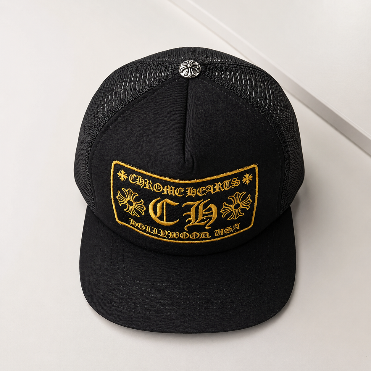 Chrome Hearts Hollywood Trucker Hat 'Black/Gold'